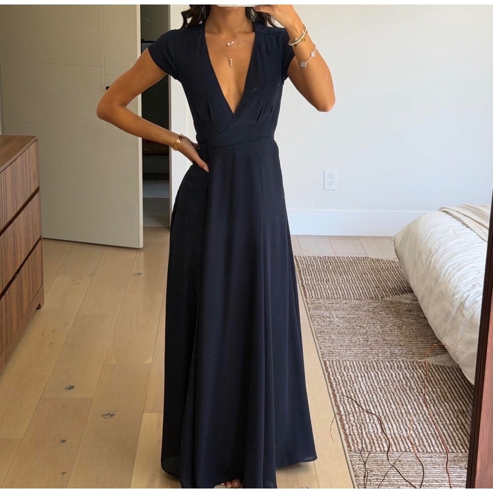 Aritzia Babaton Old Money Lexi Wrap Navy Boho Preppy Retro Maxi Dress XS
